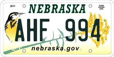NE license plate AHF994
