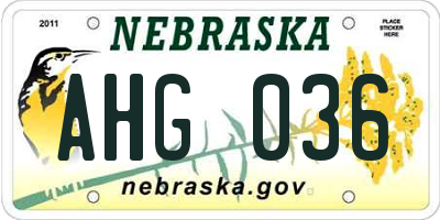 NE license plate AHG036