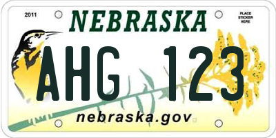 NE license plate AHG123