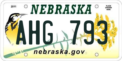 NE license plate AHG793