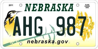 NE license plate AHG987