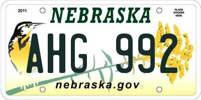 NE license plate AHG992