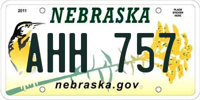 NE license plate AHH757