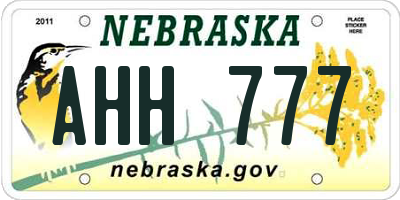 NE license plate AHH777