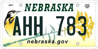 NE license plate AHH783