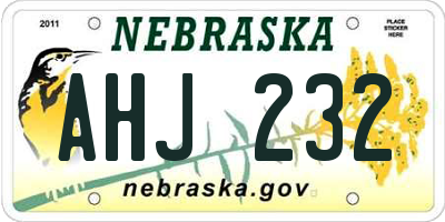 NE license plate AHJ232