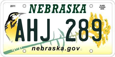 NE license plate AHJ289