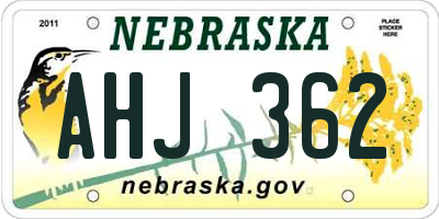 NE license plate AHJ362