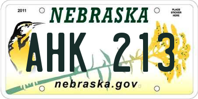 NE license plate AHK213