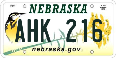 NE license plate AHK216