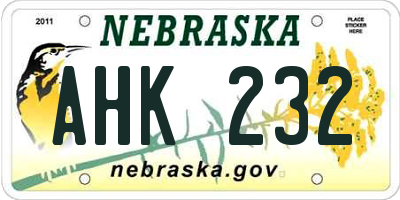 NE license plate AHK232
