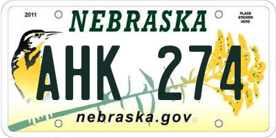 NE license plate AHK274