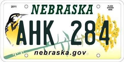 NE license plate AHK284