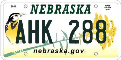 NE license plate AHK288