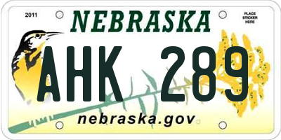 NE license plate AHK289