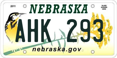 NE license plate AHK293