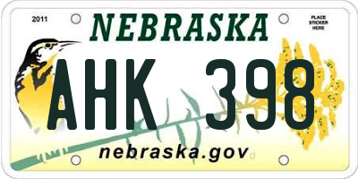 NE license plate AHK398