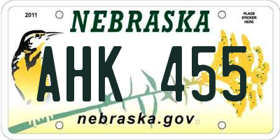 NE license plate AHK455