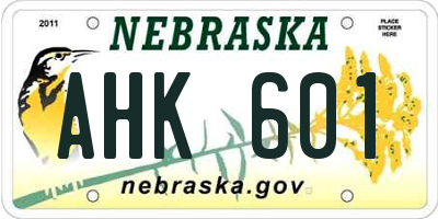 NE license plate AHK601