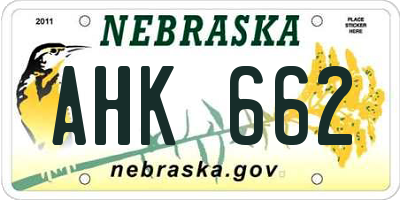 NE license plate AHK662