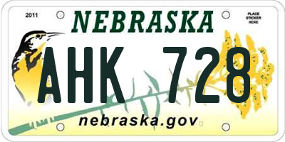 NE license plate AHK728