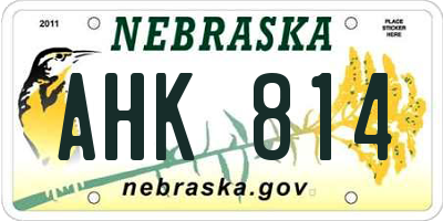 NE license plate AHK814