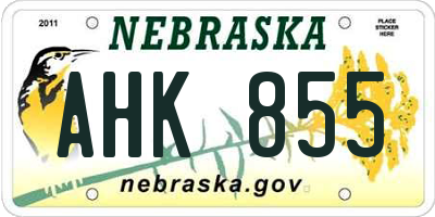 NE license plate AHK855