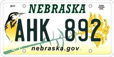 NE license plate AHK892