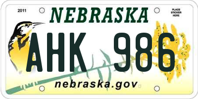 NE license plate AHK986