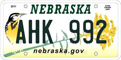 NE license plate AHK992