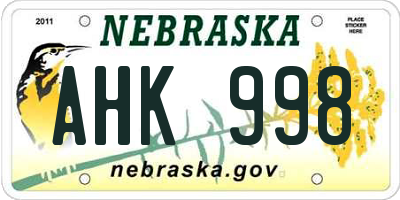NE license plate AHK998