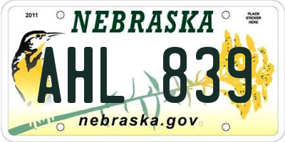 NE license plate AHL839