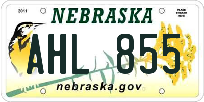 NE license plate AHL855
