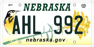 NE license plate AHL992