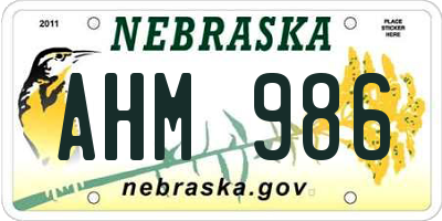 NE license plate AHM986