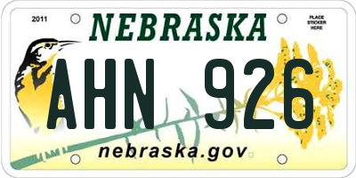 NE license plate AHN926