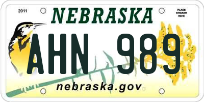 NE license plate AHN989