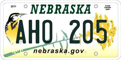 NE license plate AHO205