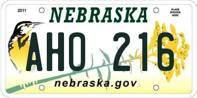 NE license plate AHO216