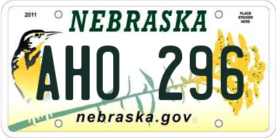 NE license plate AHO296