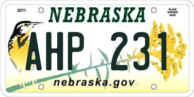 NE license plate AHP231