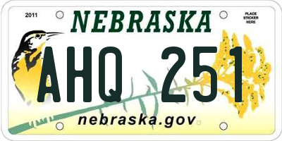 NE license plate AHQ251