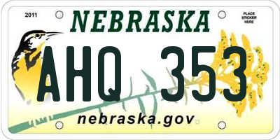 NE license plate AHQ353