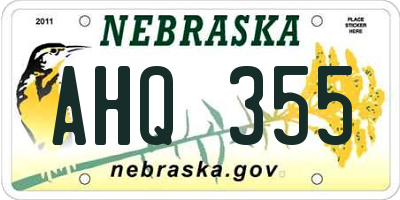 NE license plate AHQ355
