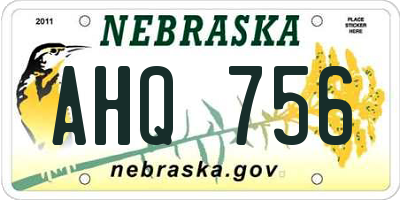 NE license plate AHQ756