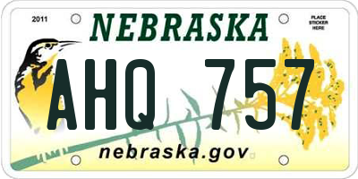 NE license plate AHQ757