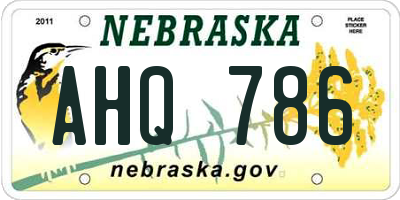 NE license plate AHQ786