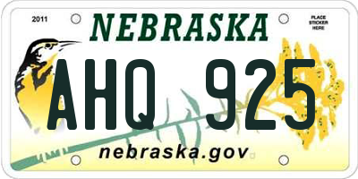 NE license plate AHQ925