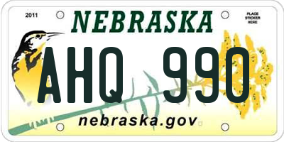 NE license plate AHQ990