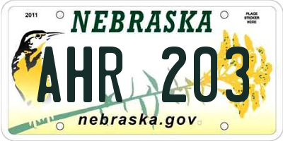 NE license plate AHR203